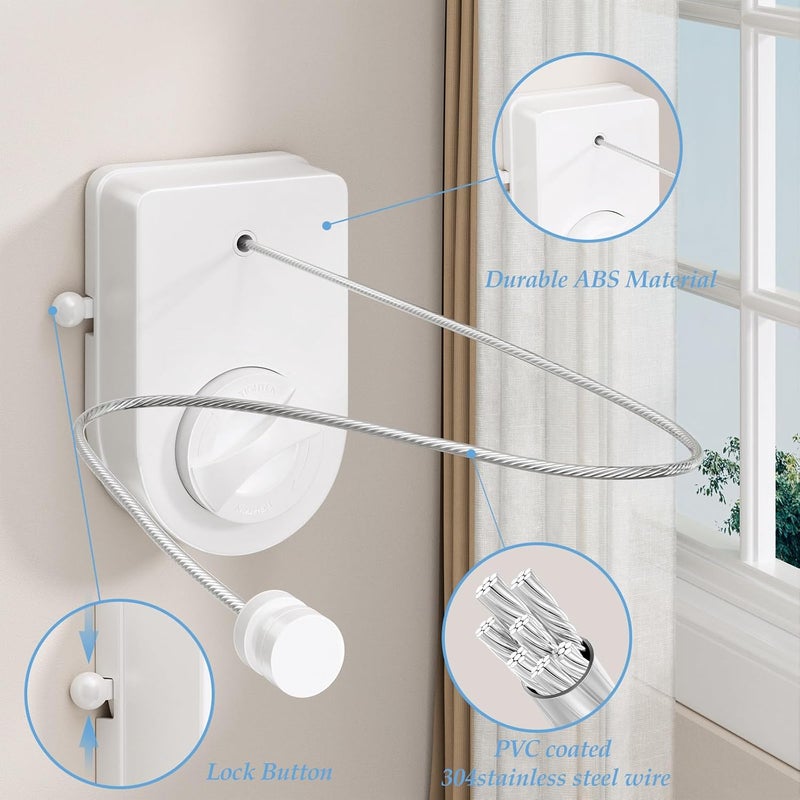 Danpoo Retractable Clothesline for RV, Laundry Room & Outdoor Yard - Heavy Duty Anti-Sag Wall Mounted Clothes Drying Line with Stainless Steel Rope - Image 2